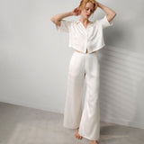 Washable Silk High Rise Pant Set - #Tranquil White